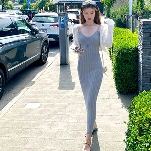 Elegant Grayish Blue style Maxi Dress